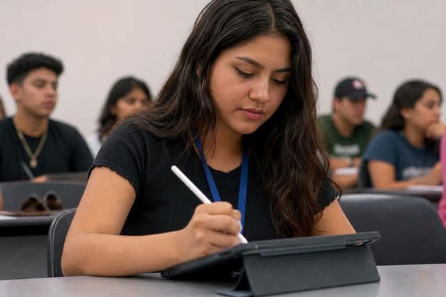 Alumna llenando el diagnóstico inicial en tablet