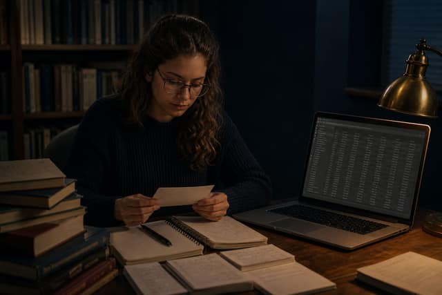 Estudiante mexicana trabajando una base de Access en el escritorio